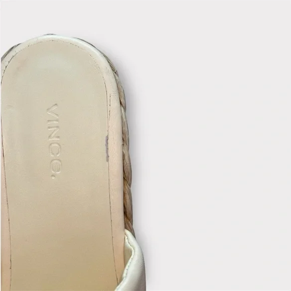 Vince Ivory / Cream Gilian Braided Leather Raffia Wedge Platform Sandals- 8 - Picture 8 of 8